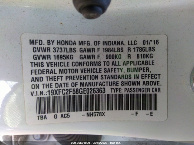 Honda Civic Sedan Lx 2016 19XFC2F58GE026363 Image 9