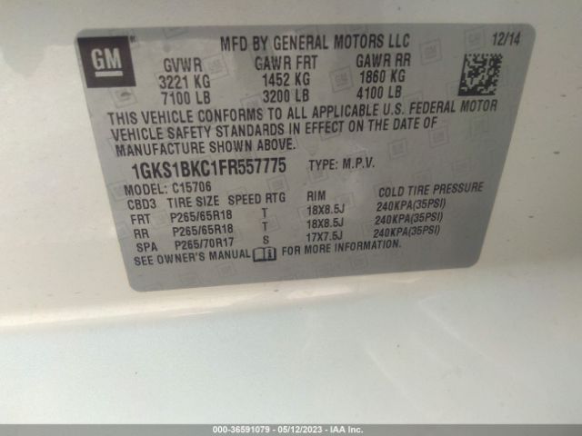 1GKS1BKC1FR557775 GMC YUKON SLT