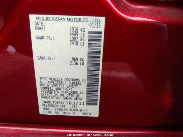 1N4BL4CW4KC183711 Nissan Altima 2.5 Sr