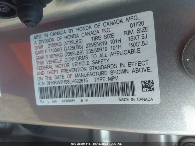 2020 HONDA CR-V TOURING VIN: 2HKRW2H98LH622616