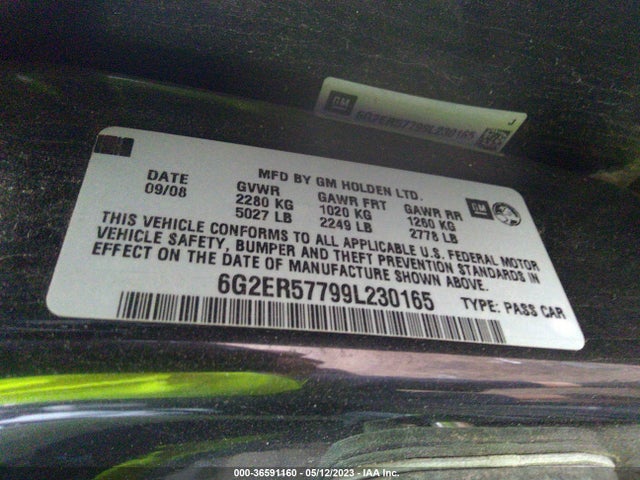 2009 PONTIAC G8 VIN: 6G2ER57799L230165