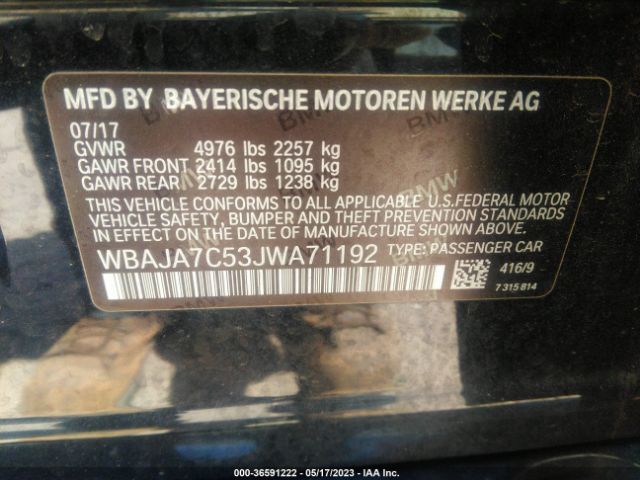 WBAJA7C53JWA71192 BMW 5 Series 530i Xdrive