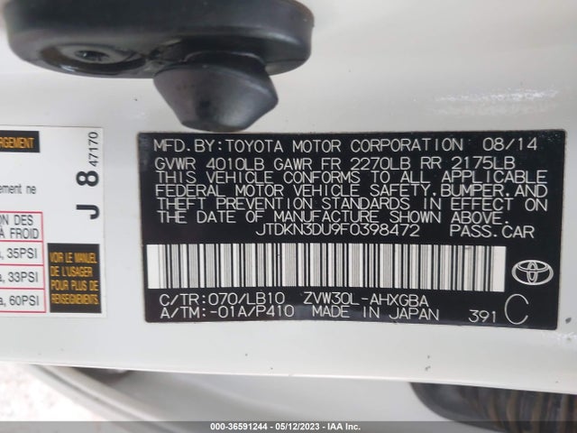 Toyota Prius Four 2015 JTDKN3DU9F0398472 Image 9