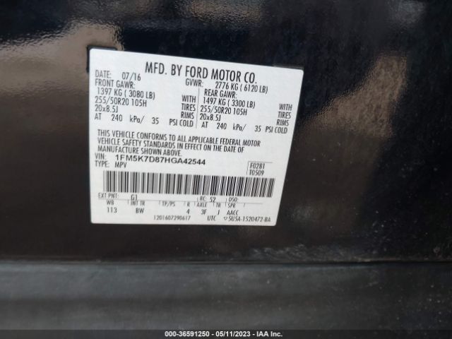 1FM5K7D87HGA42544 Ford EXPLORER XLT