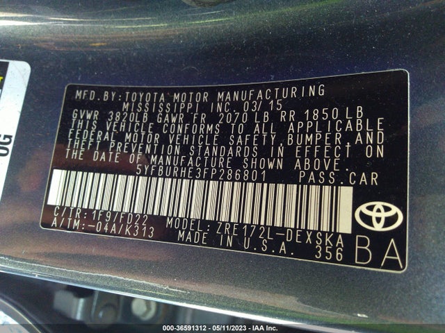 Toyota Corolla L/le/s/s Plus/le Plus 2015 5YFBURHE3FP286801 Image 10