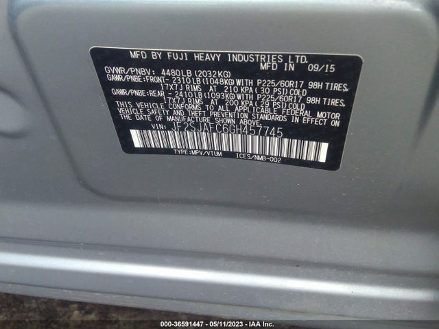 Subaru Forester 2.5i Premium 2016 JF2SJAFC6GH457745 Image 10