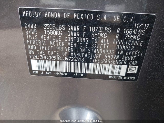 2018 HONDA FIT EX VIN: 3HGGK5H80JM726313