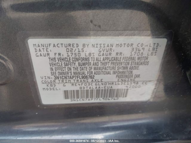 3N1CN7AP7FL906762 Nissan VERSA S