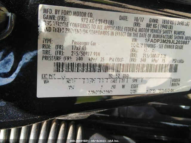 1FADP3M29JL203887 Ford FOCUS SEL
