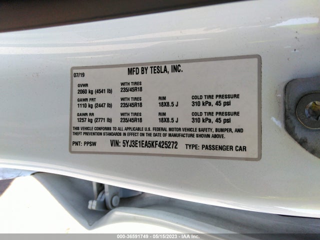 Tesla Model 3 Range 2019 5YJ3E1EA5KF425272 Image 12