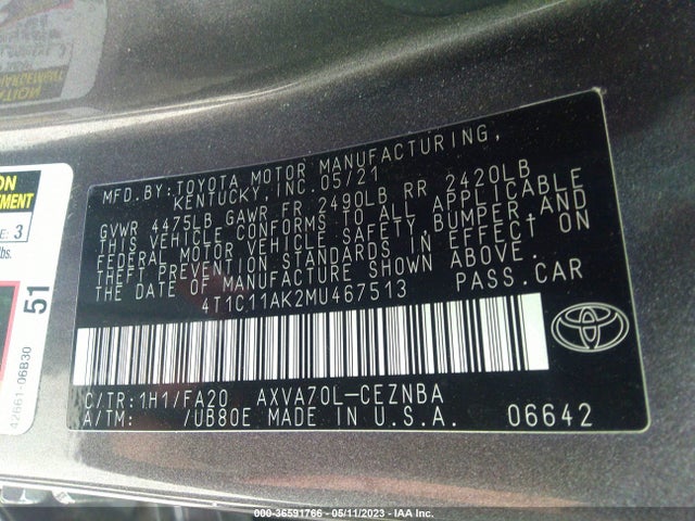 Toyota CAMRY LE 2021 4T1C11AK2MU467513 Image 10