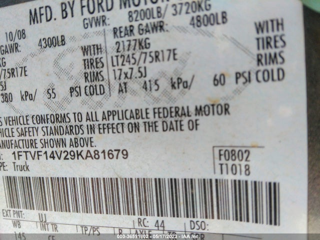 2009 FORD F-150 XL/XLT VIN: 1FTVF14V29KA81679