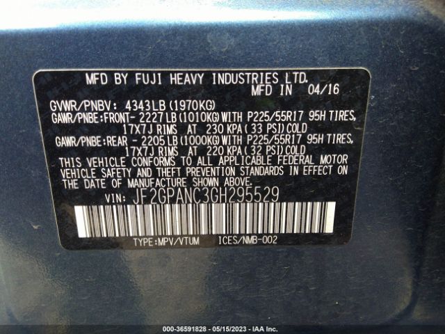 JF2GPANC3GH295529 Subaru Crosstrek Limited