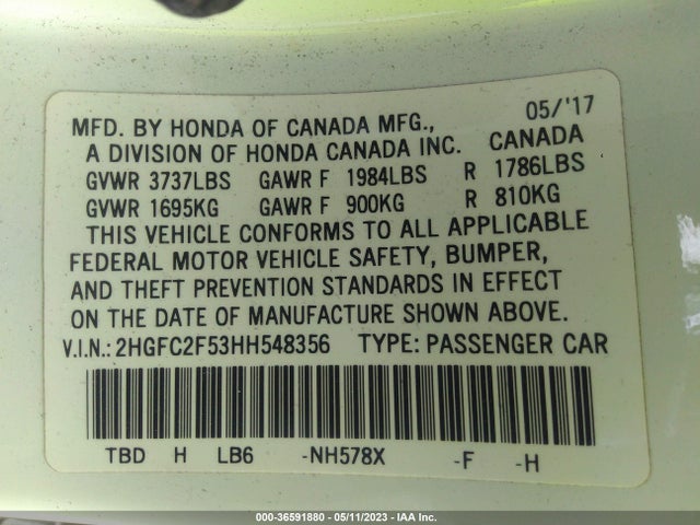 Honda Civic Sedan Lx 2017 2HGFC2F53HH548356 Image 9