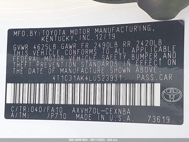 Toyota Camry Hybrid Le 2020 4T1C31AK4LU523931 Image 9
