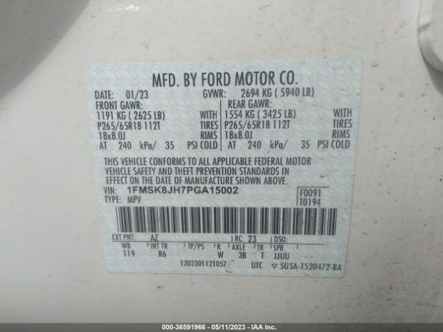 1FMSK8JH7PGA15002 Ford Explorer Timberline
