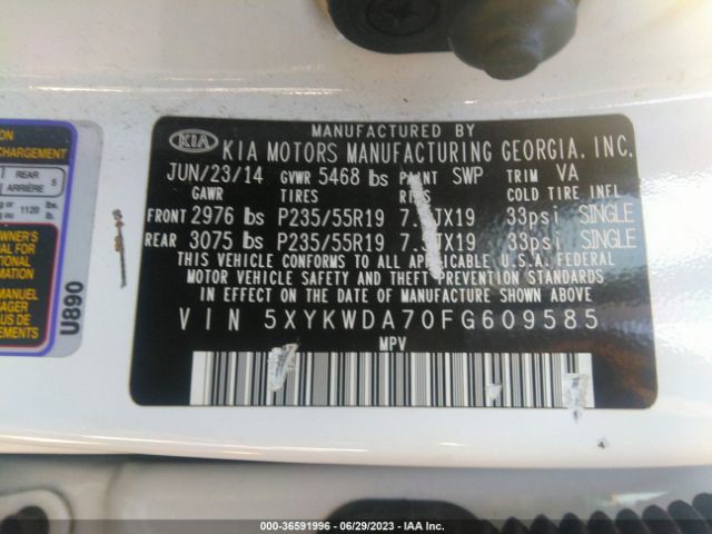 5XYKWDA70FG609585 KIA SORENTO SX