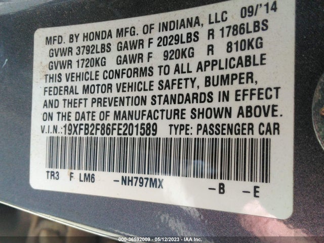 Honda Civic Sedan Ex 2015 19XFB2F86FE201589 Image 9