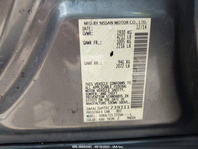Nissan ALTIMA 2.5 2015 1N4AL3AP7FC239311 Image 9