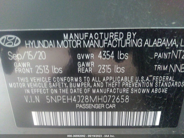 Hyundai Sonata Limited 2021 5NPEH4J28MH072658 Image 9