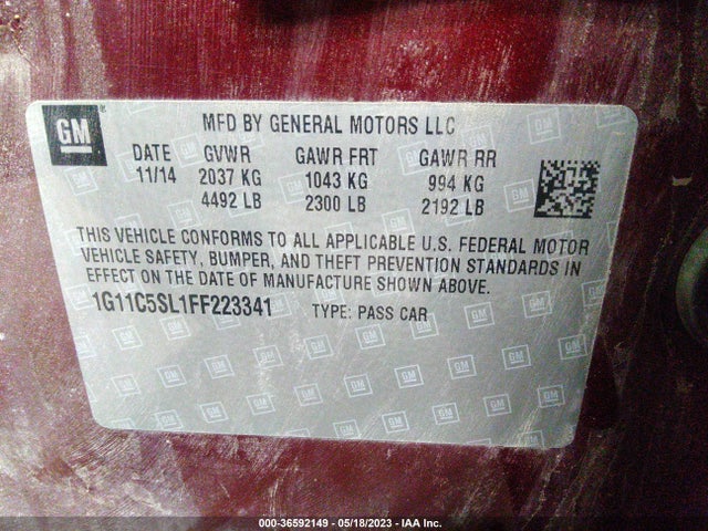 2015 CHEVROLET MALIBU LT VIN: 1G11C5SL1FF223341
