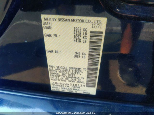 Nissan Altima 2.5 Sr 2022 1N4BL4CV5NN318114 Image 9