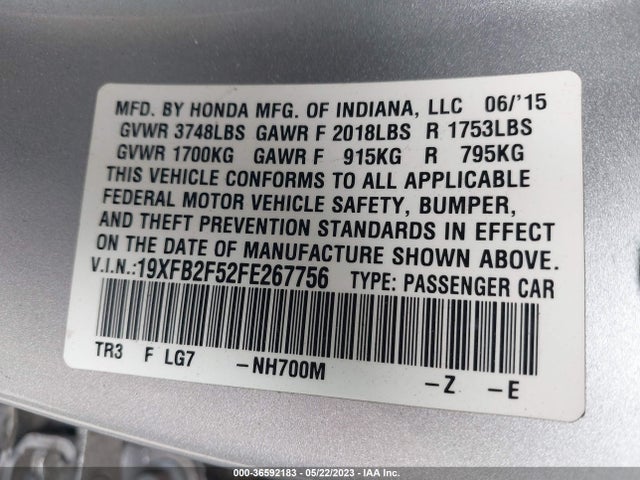 Honda Civic Sedan Lx 2015 19XFB2F52FE267756 Image 9