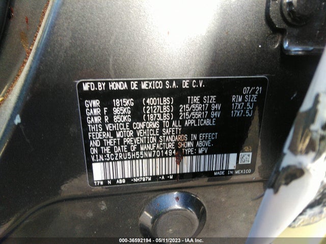 Honda HR-V EX 2022 3CZRU5H55NM701494 Image 10