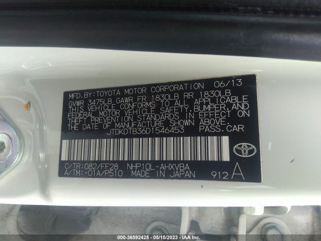 36592425 :رقم المزاد ، JTDKDTB36D1546453 vin ، 2013 Toyota Prius C One/two/three/four مزاد بيع