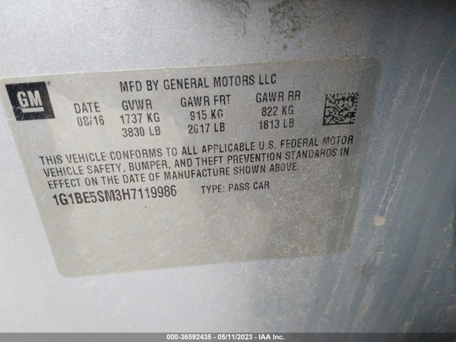 Chevrolet CRUZE LT 2017 1G1BE5SM3H7119986 Image 9