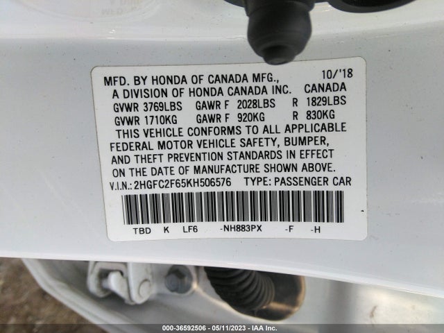 Honda Civic Sedan Lx 2019 2HGFC2F65KH506576 Image 9
