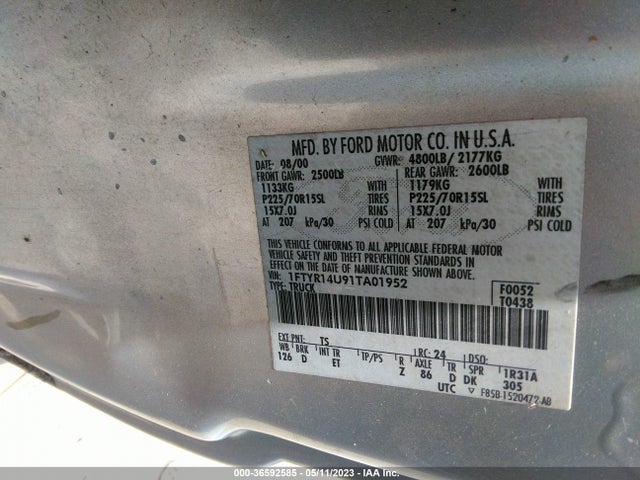 2001 FORD RANGER XL/XLT VIN: 1FTYR14U91TA01952