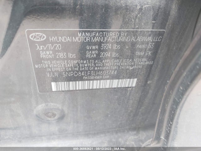 2020 HYUNDAI ELANTRA VALUE EDITION VIN: 5NPD84LF3LH603744