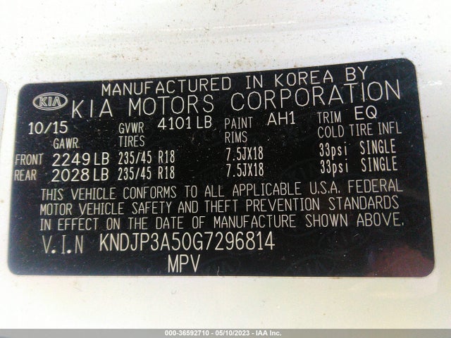 KIA SOUL + 2016 KNDJP3A50G7296814 Image 9