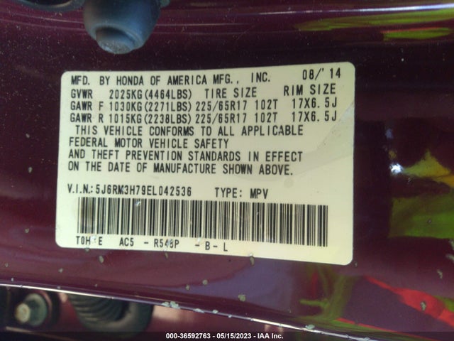 Honda Cr-v Ex-l 2014 5J6RM3H79EL042536 Image 9