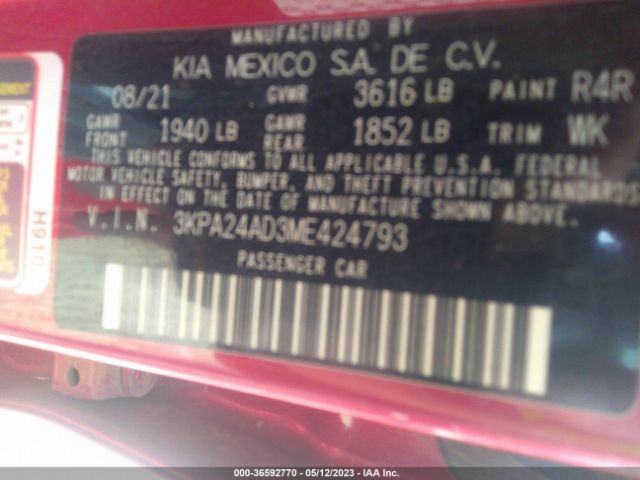 3KPA24AD3ME424793 KIA RIO S