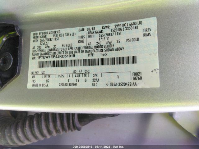 1FTEW1EP4JKD51919 Ford F-150 Xl/xlt/lariat