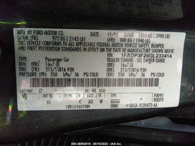 Ford FOCUS SE 2016 1FADP3F29GL233414 Image 10