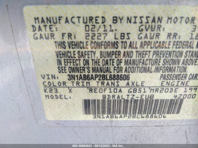2011 NISSAN SENTRA 2.0 SR VIN: 3N1AB6AP2BL688606