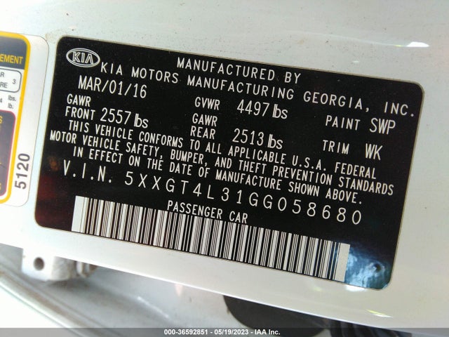 KIA Optima Lx 2016 5XXGT4L31GG058680 Image 10