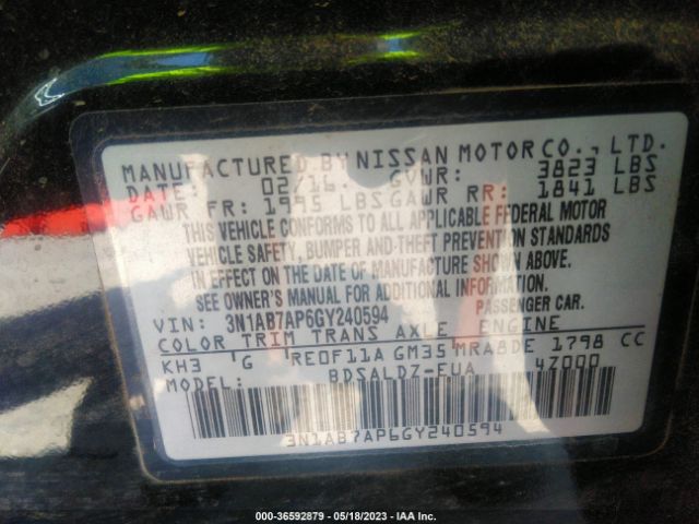 3N1AB7AP6GY240594 Nissan SENTRA SV