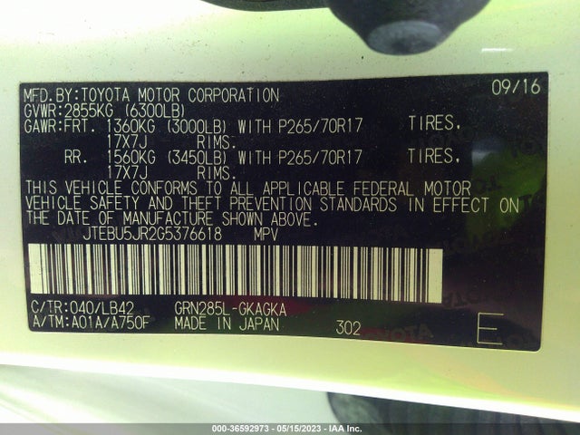 Toyota 4RUNNER SR5 2016 JTEBU5JR2G5376618 Image 11