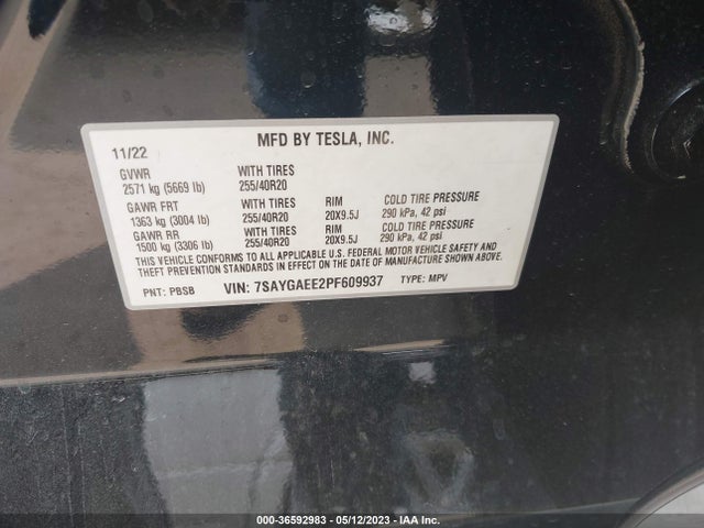 7SAYGAEE2PF609937 Tesla Model Y Long Range