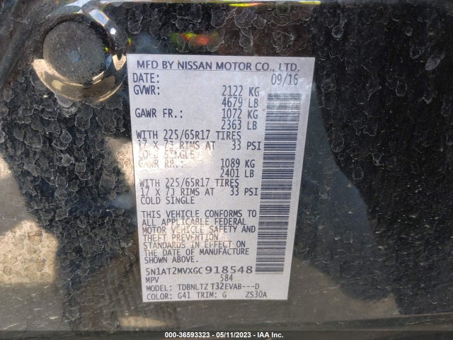 Nissan ROGUE SV 2016 5N1AT2MVXGC918548 Image 11