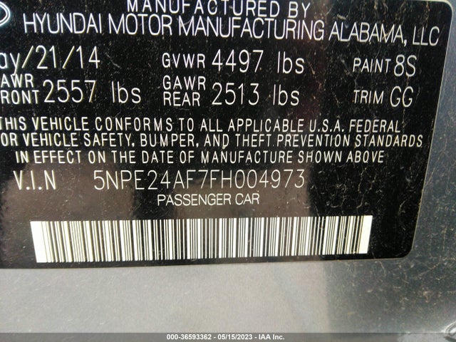 Hyundai Sonata 2.4l Se 2015 5NPE24AF7FH004973 Image 8