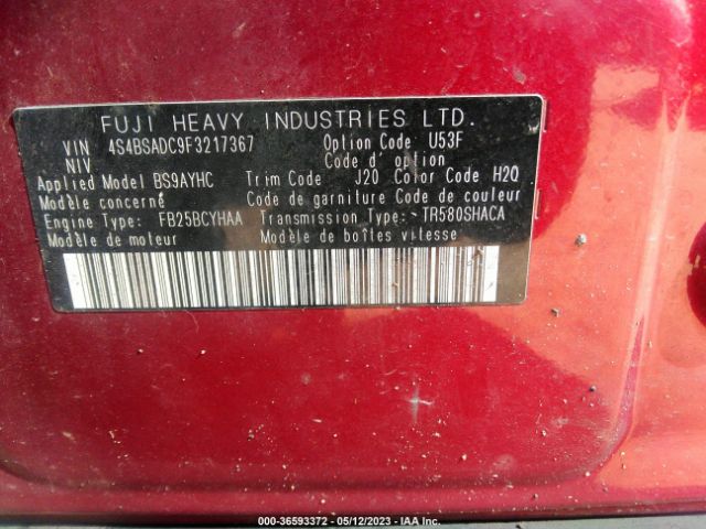 4S4BSADC9F3217367 Subaru Outback 2.5i Premium