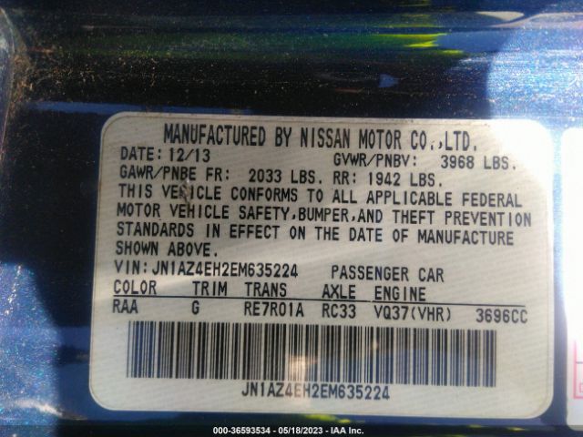 JN1AZ4EH2EM635224 Nissan 370Z
