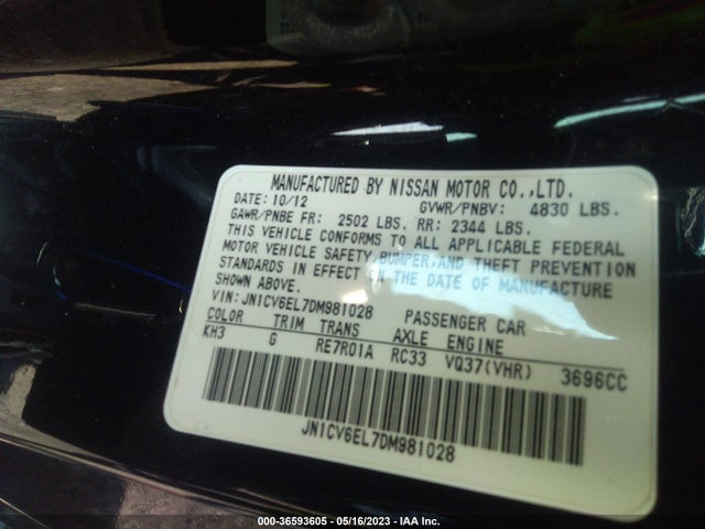 2013 INFINITI G37 COUPE X VIN: JN1CV6EL7DM981028