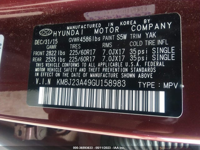 Hyundai TUCSON SE 2016 KM8J23A49GU158983 Image 10