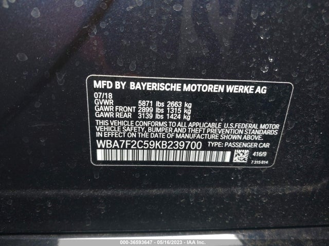 BMW 7 Series 750i Xdrive 2019 WBA7F2C59KB239700 Image 9